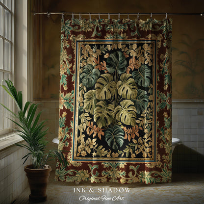 Elegant Tropical Forest Shower Curtain | Woodland Whimsy Botanical Bathroom Emerald Green Romantic Home Decor Tropical Eclectic Aesthetic |