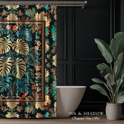 Romantic Tropigoth Shower Curtain | Woodland Victorian Floral Houseplant Whimsical Gothic Aesthetic Monstera Plant Lover Bathroom Decor Boho