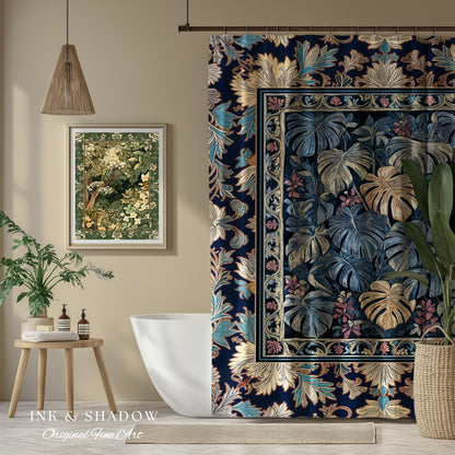 Monstera Magic Moody Shower Curtain | Dark Victorian Floral Eclectic Unique Houseplant Decor Whimsical Gothic Aesthetic Bathroom Decor |
