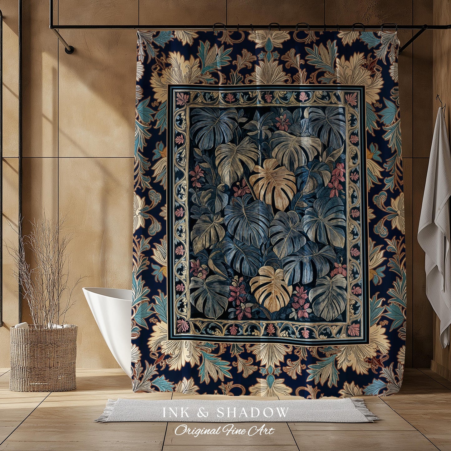 Monstera Magic Moody Shower Curtain | Dark Victorian Floral Eclectic Unique Houseplant Decor Whimsical Gothic Aesthetic Bathroom Decor |