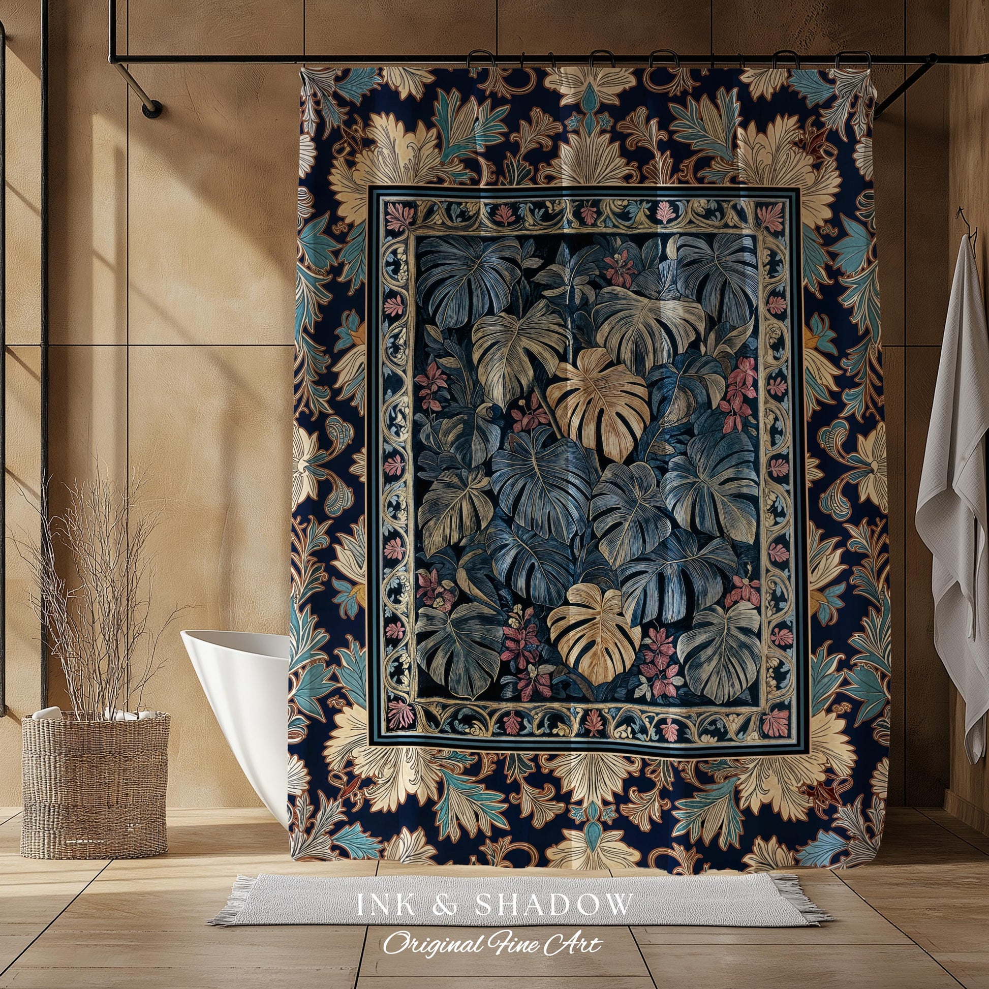 Monstera Magic Moody Shower Curtain | Dark Victorian Floral Eclectic Unique Houseplant Decor Whimsical Gothic Aesthetic Bathroom Decor |