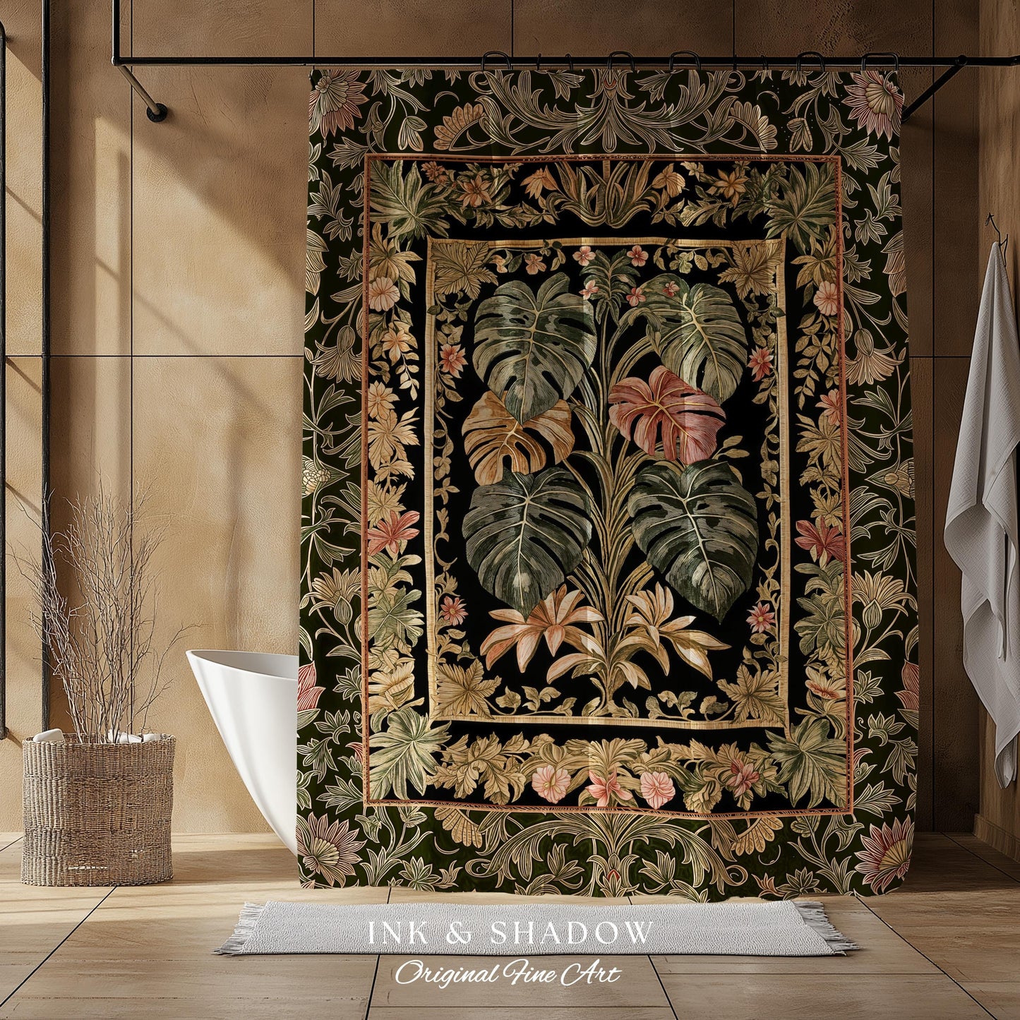 Plant Lover Home Decor Botanical Shower Curtain | Victorian Goth Romantic Renaissance Cottagecore Woodland Maximalist Bathroom Boho Tropical