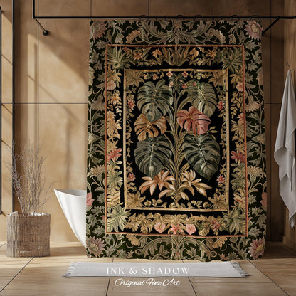 Plant Lover Home Decor Botanical Shower Curtain | Victorian Goth Romantic Renaissance Cottagecore Woodland Maximalist Bathroom Boho Tropical