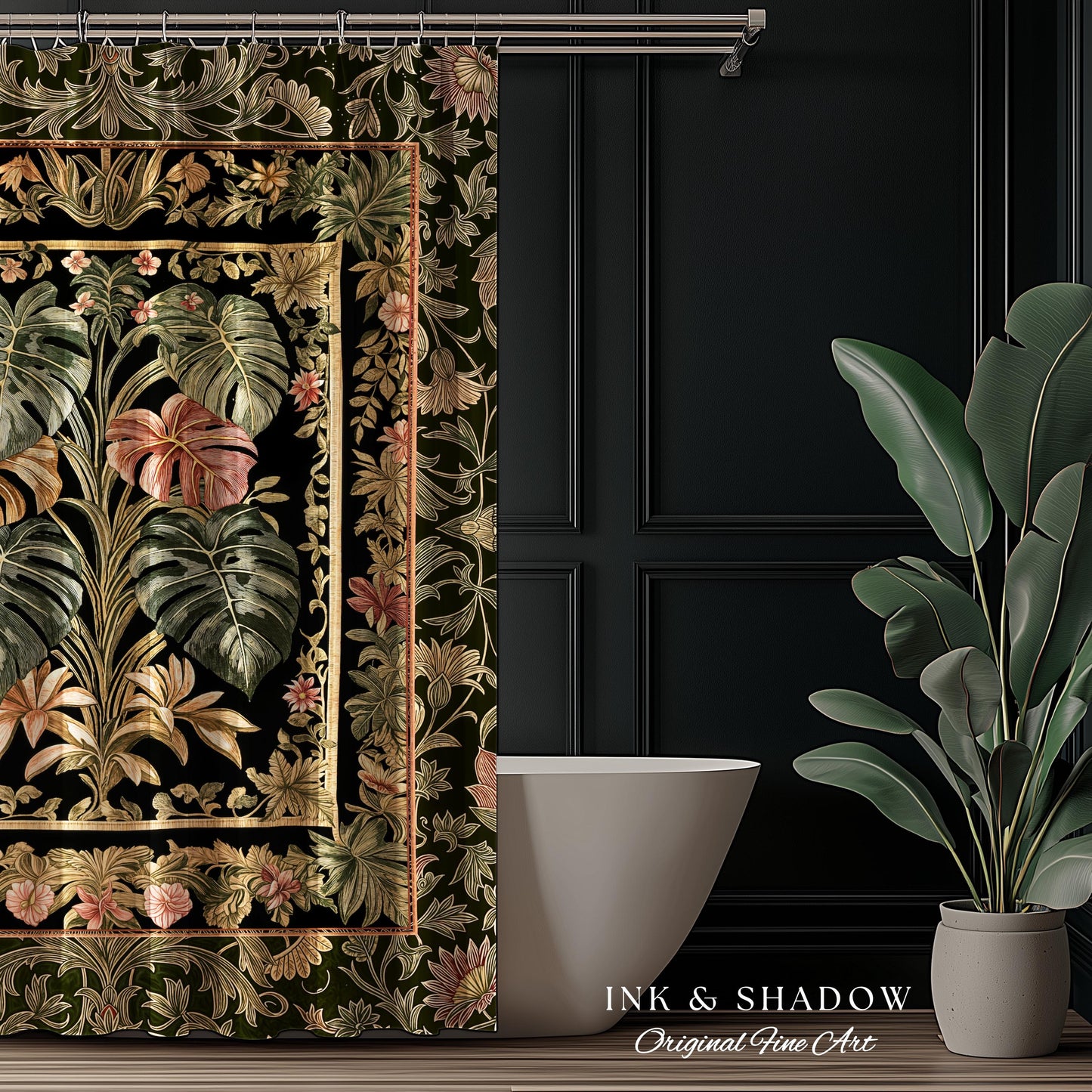 Plant Lover Home Decor Botanical Shower Curtain | Victorian Goth Romantic Renaissance Cottagecore Woodland Maximalist Bathroom Boho Tropical