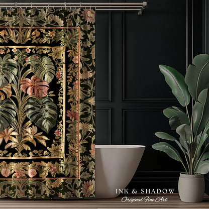 Plant Lover Home Decor Botanical Shower Curtain | Victorian Goth Romantic Renaissance Cottagecore Woodland Maximalist Bathroom Boho Tropical