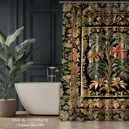 Plant Lover Home Decor Botanical Shower Curtain | Victorian Goth Romantic Renaissance Cottagecore Woodland Maximalist Bathroom Boho Tropical