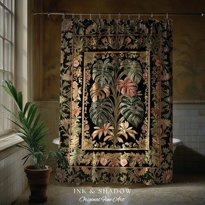 Plant Lover Home Decor Botanical Shower Curtain | Victorian Goth Romantic Renaissance Cottagecore Woodland Maximalist Bathroom Boho Tropical