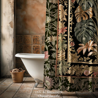 Plant Lover Home Decor Botanical Shower Curtain | Victorian Goth Romantic Renaissance Cottagecore Woodland Maximalist Bathroom Boho Tropical