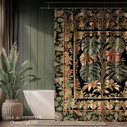 Plant Lover Home Decor Botanical Shower Curtain | Victorian Goth Romantic Renaissance Cottagecore Woodland Maximalist Bathroom Boho Tropical