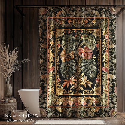 Plant Lover Home Decor Botanical Shower Curtain | Victorian Goth Romantic Renaissance Cottagecore Woodland Maximalist Bathroom Boho Tropical