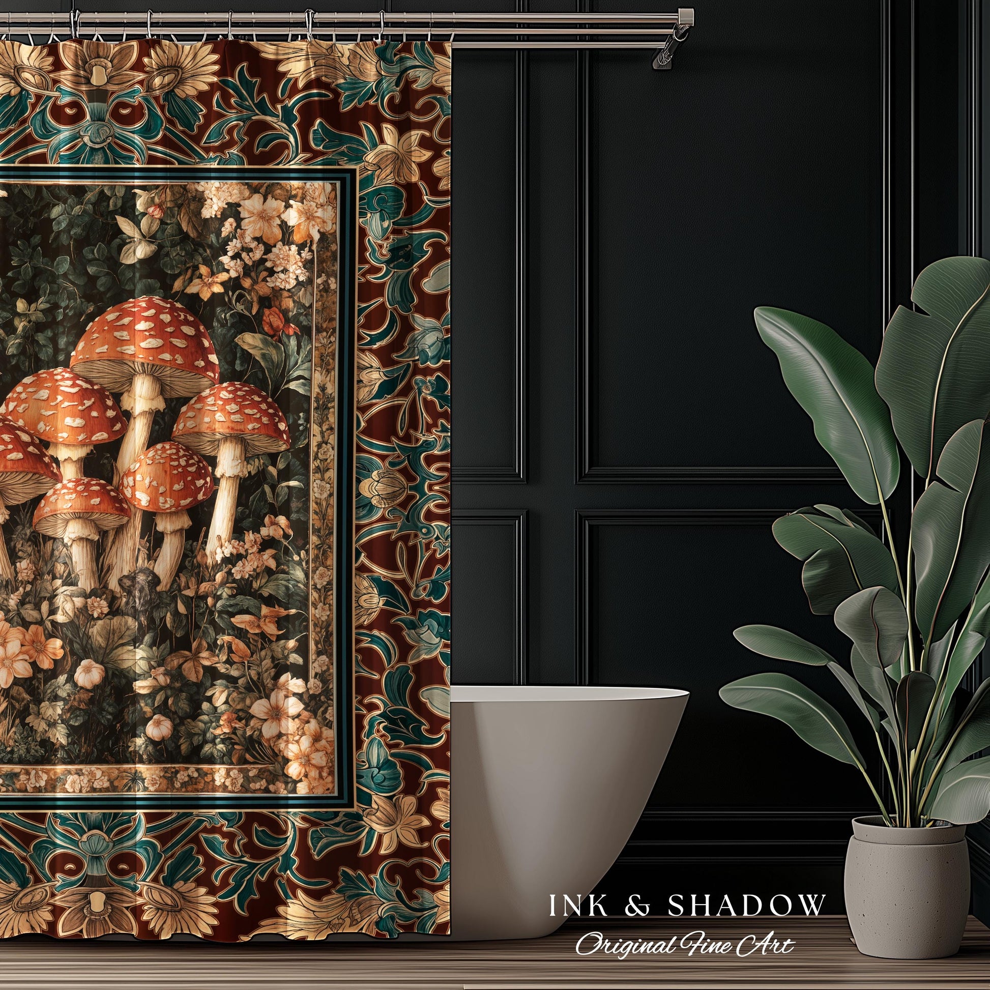 Magical Mushroom Eclectic Shower Curtain | Fairy Aesthetic Bathroom Whimsigoth Forest Decor Whimsical Fairycore Tapestry Housewarming Gift