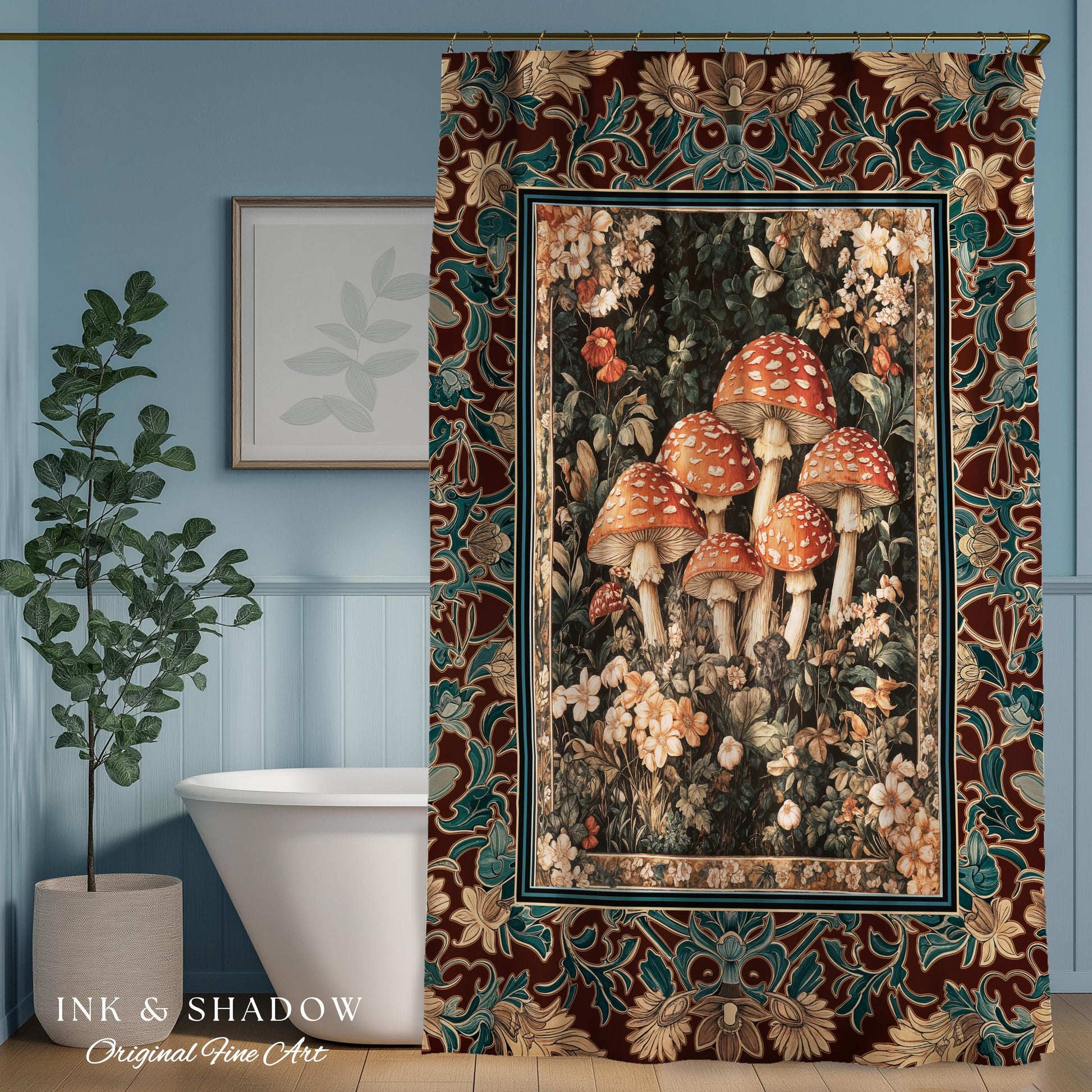 Magical Mushroom Eclectic Shower Curtain | Fairy Aesthetic Bathroom Whimsigoth Forest Decor Whimsical Fairycore Tapestry Housewarming Gift