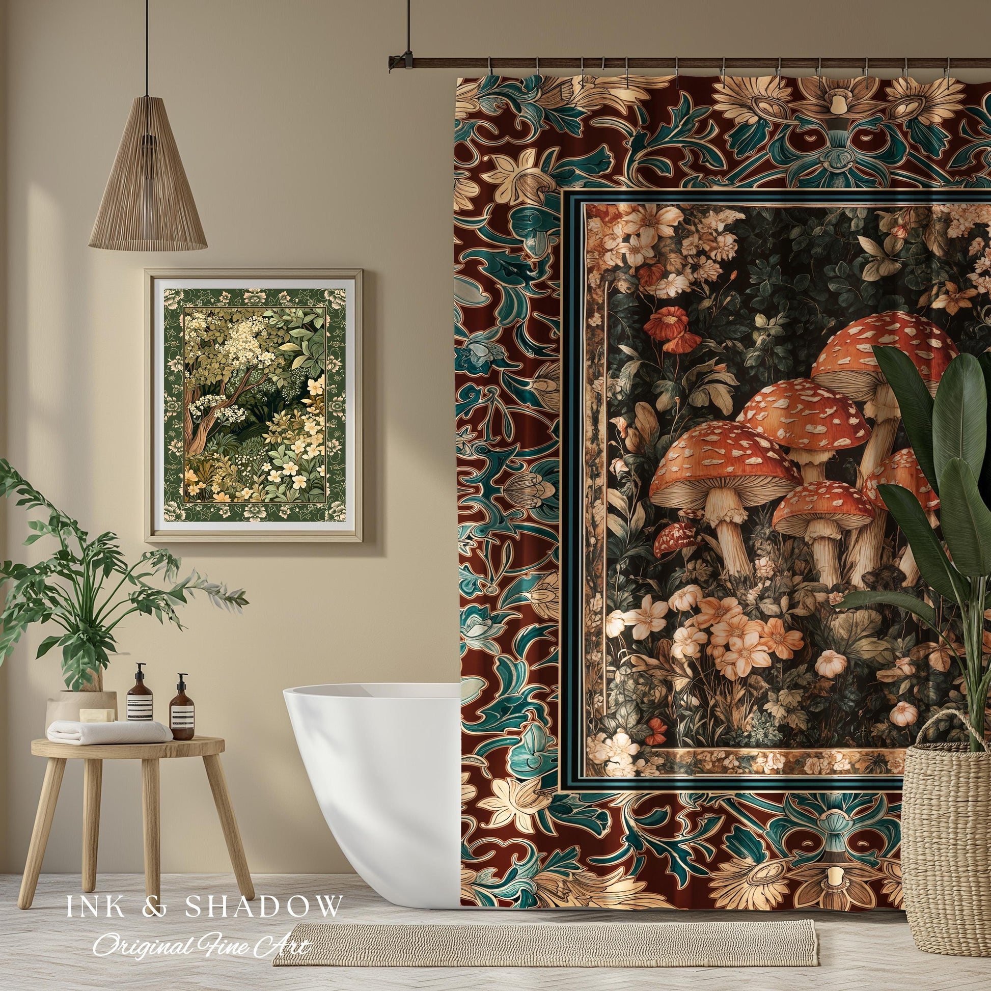 Magical Mushroom Eclectic Shower Curtain | Fairy Aesthetic Bathroom Whimsigoth Forest Decor Whimsical Fairycore Tapestry Housewarming Gift