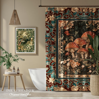 Magical Mushroom Eclectic Shower Curtain | Fairy Aesthetic Bathroom Whimsigoth Forest Decor Whimsical Fairycore Tapestry Housewarming Gift