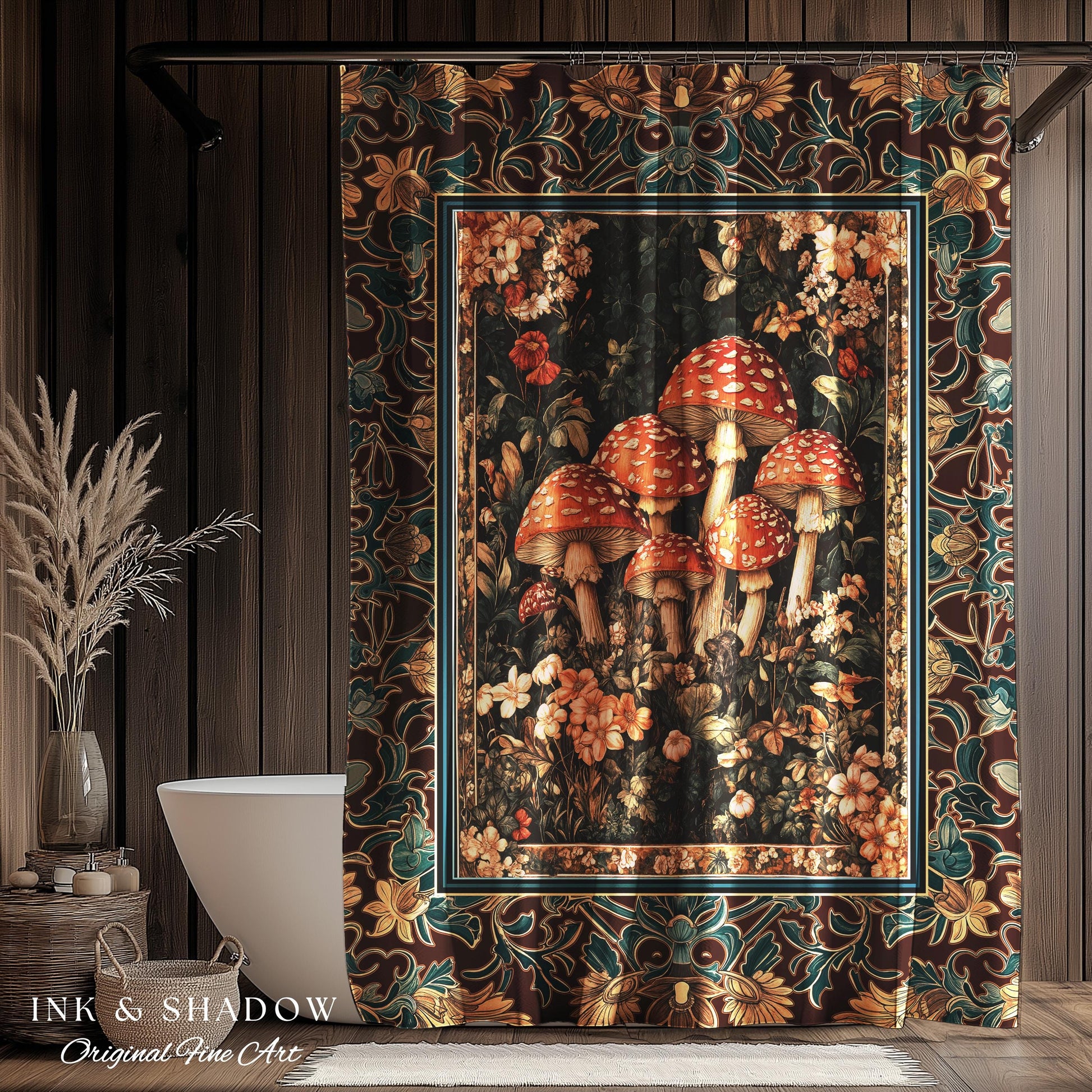 Magical Mushroom Eclectic Shower Curtain | Fairy Aesthetic Bathroom Whimsigoth Forest Decor Whimsical Fairycore Tapestry Housewarming Gift