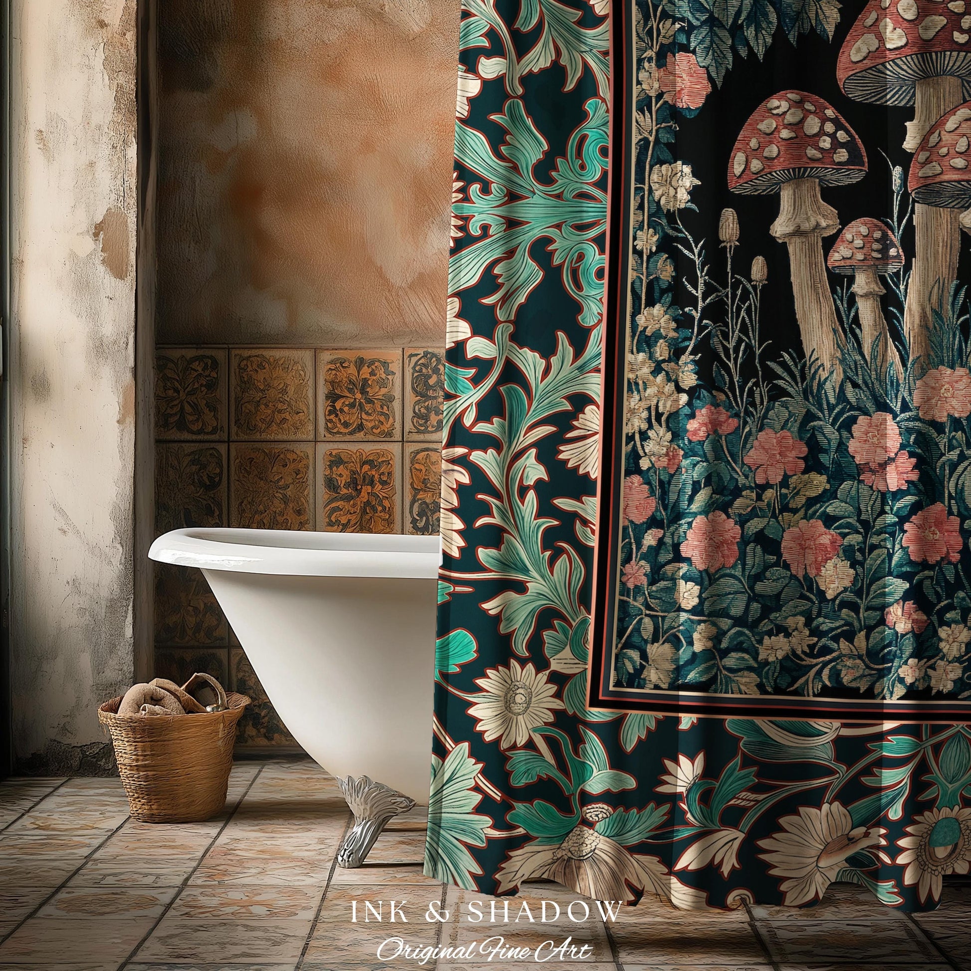 Fairytale Bedroom Mushroom Shower Curtain | Whimsical Wonders Botanical Forest Decor Whimsigoth Bathroom Cute Cottagecore Fungi Fairy Style