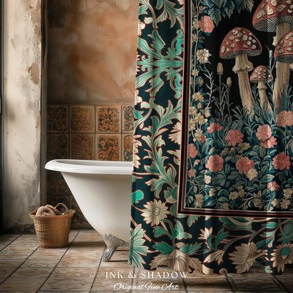 Fairytale Bedroom Mushroom Shower Curtain | Whimsical Wonders Botanical Forest Decor Whimsigoth Bathroom Cute Cottagecore Fungi Fairy Style