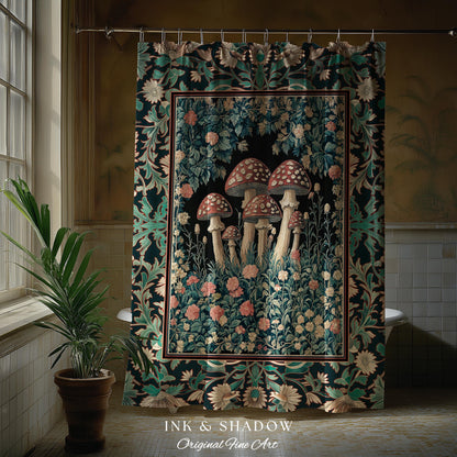 Fairytale Bedroom Mushroom Shower Curtain | Whimsical Wonders Botanical Forest Decor Whimsigoth Bathroom Cute Cottagecore Fungi Fairy Style