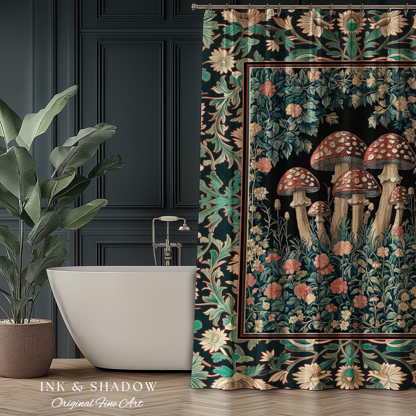 Fairytale Bedroom Mushroom Shower Curtain | Whimsical Wonders Botanical Forest Decor Whimsigoth Bathroom Cute Cottagecore Fungi Fairy Style