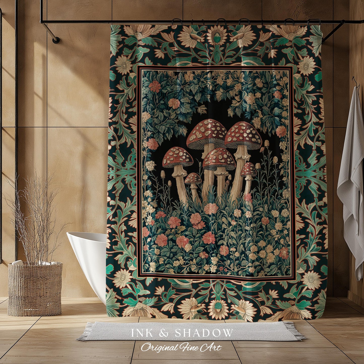 Fairytale Bedroom Mushroom Shower Curtain | Whimsical Wonders Botanical Forest Decor Whimsigoth Bathroom Cute Cottagecore Fungi Fairy Style