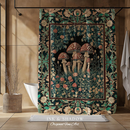 Fairytale Bedroom Mushroom Shower Curtain | Whimsical Wonders Botanical Forest Decor Whimsigoth Bathroom Cute Cottagecore Fungi Fairy Style