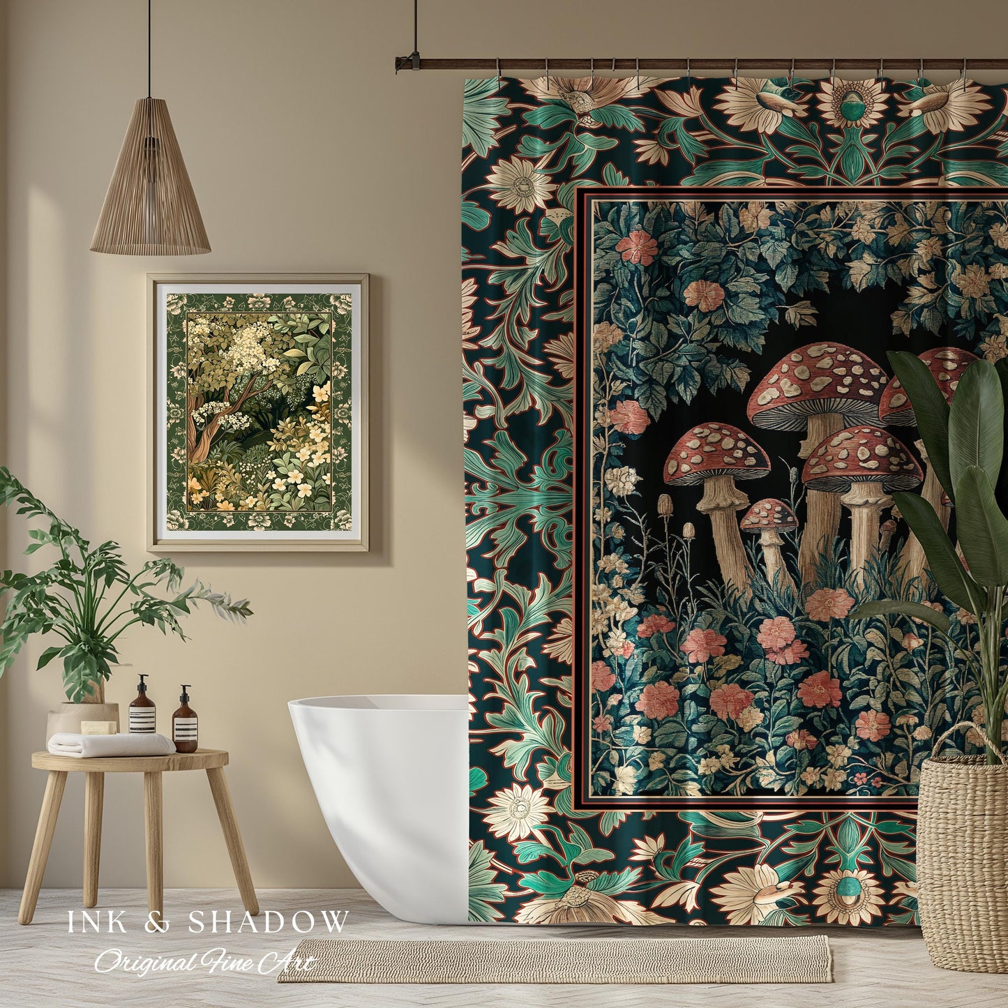 Fairytale Bedroom Mushroom Shower Curtain | Whimsical Wonders Botanical Forest Decor Whimsigoth Bathroom Cute Cottagecore Fungi Fairy Style