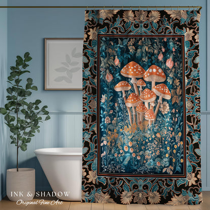 Mystic Forest Fungi Shower Curtain | Maximalist Aesthetic Whimsical Mushroom Bathroom Decor Fairycore Cute Cottagecore Housewarming Gift |