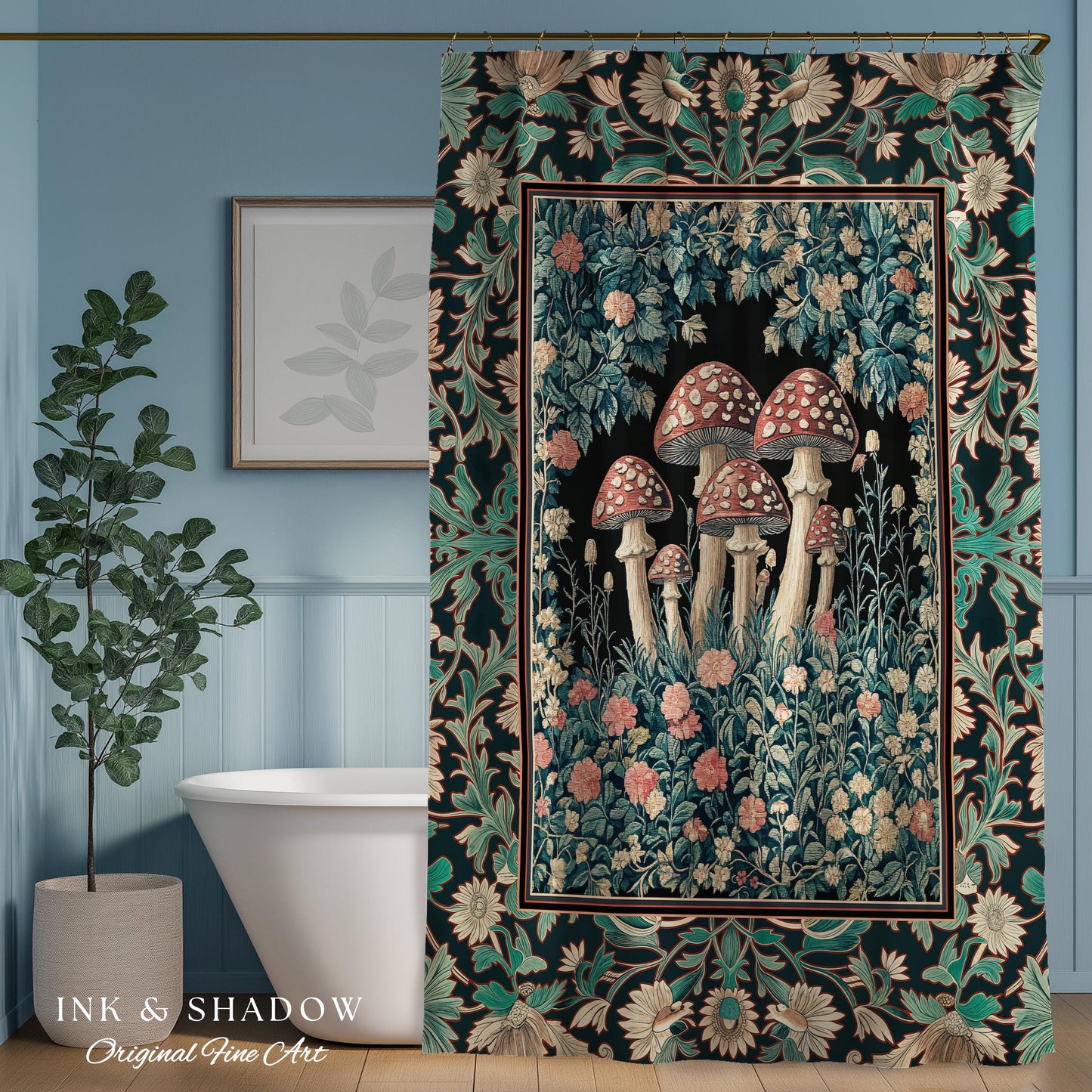Fairytale Bedroom Mushroom Shower Curtain | Whimsical Wonders Botanical Forest Decor Whimsigoth Bathroom Cute Cottagecore Fungi Fairy Style