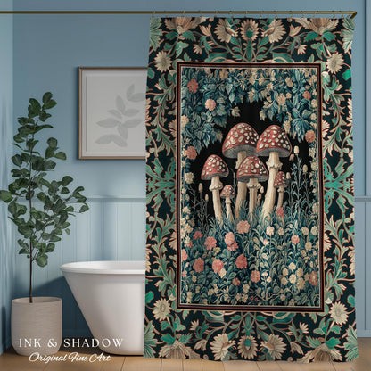 Fairytale Bedroom Mushroom Shower Curtain | Whimsical Wonders Botanical Forest Decor Whimsigoth Bathroom Cute Cottagecore Fungi Fairy Style