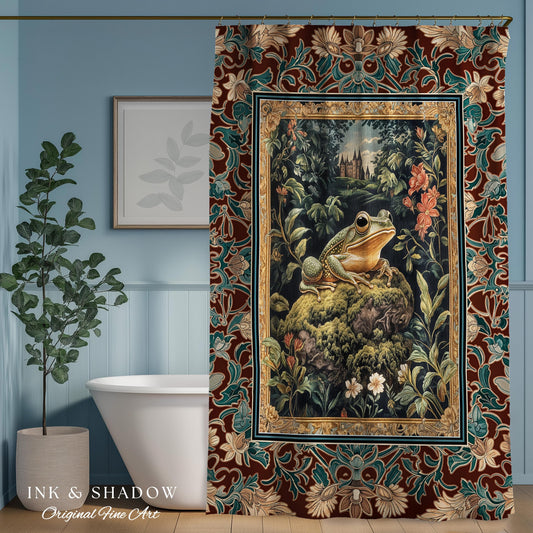 Storybook Aesthetic Frog Shower Curtain | Bohemian Bathroom Floral Ornate Dark Victorian Cottagecore Toad Whimsical Eclectic Home Decor |