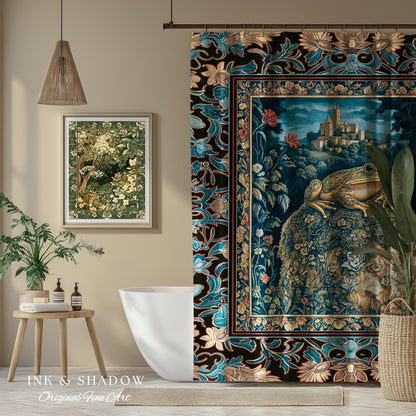 Fairytale Aesthetic Toad Shower Curtain | Frog Lover Bedroom Accent Goblincore Bathroom Dark Cottagecore Magic Eclectic Fairycore Book Nook