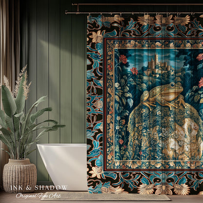 Fairytale Aesthetic Toad Shower Curtain | Frog Lover Bedroom Accent Goblincore Bathroom Dark Cottagecore Magic Eclectic Fairycore Book Nook