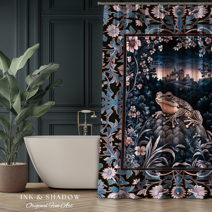 Witchy Toad Shower Curtain for Moody Bathroom | Dark Victorian Floral Frog Lover Decor Eclectic Bath Room Whimsical Cottagecore Aesthetic |