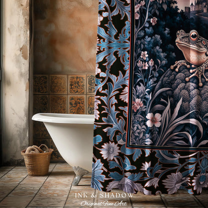 Witchy Toad Shower Curtain for Moody Bathroom | Dark Victorian Floral Frog Lover Decor Eclectic Bath Room Whimsical Cottagecore Aesthetic |