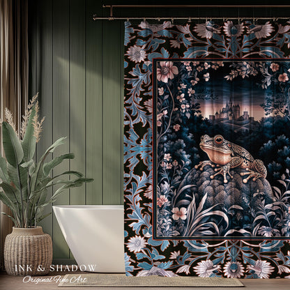 Witchy Toad Shower Curtain for Moody Bathroom | Dark Victorian Floral Frog Lover Decor Eclectic Bath Room Whimsical Cottagecore Aesthetic |