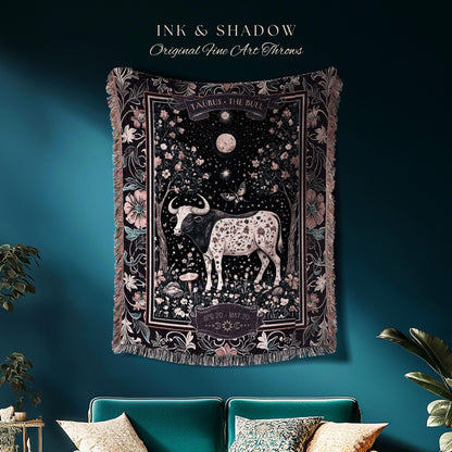 Whimsigoth Mystic Taurus Blanket Celestial Zodiac Tapestry Throw Gift | The Bull Birth Month Witchy Astrology Constellation Starry Sky Decor
