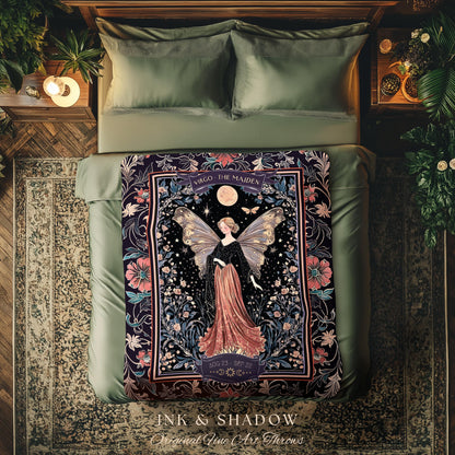 Vintage Fairycore Mystical Moonlit Virgo Star Sign Whimsical Astrology Tapestry Throw | The Maiden Witchy Whimsigothic Celestial Art Blanket
