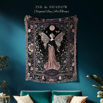 Vintage Fairycore Mystical Moonlit Virgo Star Sign Whimsical Astrology Tapestry Throw | The Maiden Witchy Whimsigothic Celestial Art Blanket