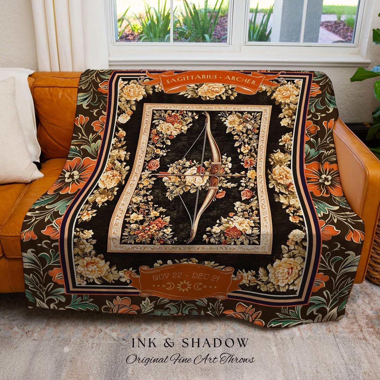 Baroque Romanticism Sagittarius Constellation Blanket Victorian Astrology Tapestry Throw, The Archer Fairycore Celestial Decor Birthday Gift