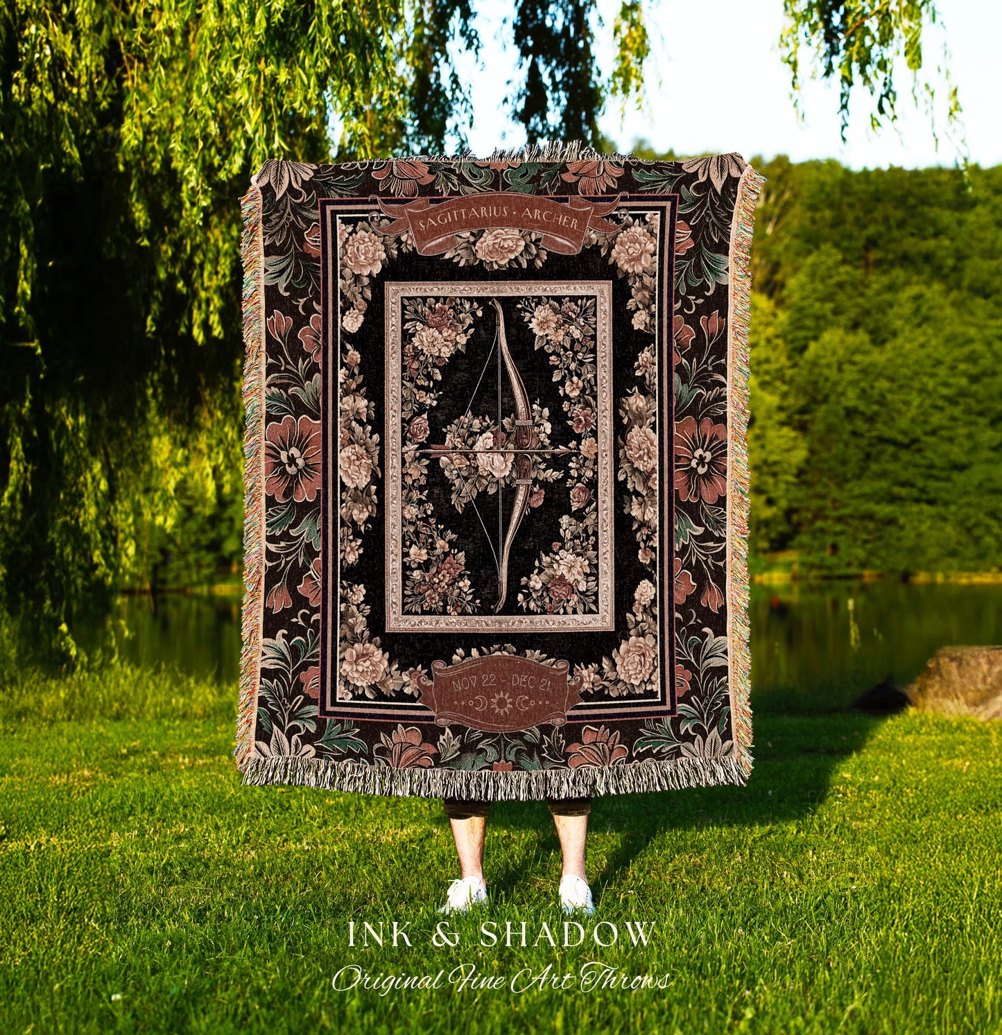 Baroque Romanticism Sagittarius Constellation Blanket Victorian Astrology Tapestry Throw, The Archer Fairycore Celestial Decor Birthday Gift