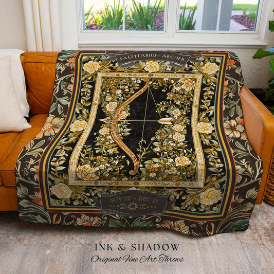 Folklore Inspired Sagittarius Astrology Blanket Rustic Fairycore Constellation Zodiac Tapestry, The Archer Celestial Star Sign Birthday Gift
