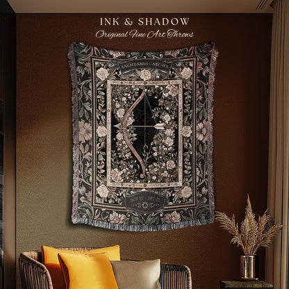 Folklore Inspired Sagittarius Astrology Blanket Rustic Fairycore Constellation Zodiac Tapestry, The Archer Celestial Star Sign Birthday Gift