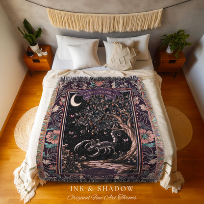 Whimsigothic Scorpio Zodiac Throw Moonlit Enchanted Forest Astrology Tapestry | The Scorpion Dark Fairytale Witchy Woodland Birth Month Art