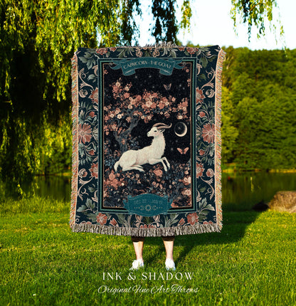 Enchanted Forest Capricorn Zodiac Blanket Celestial Midnight Woodland Throw, The Goat Astrology Tapestry Mystic Constellation Birthday Gift