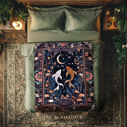 Dark Academia Pisces Blanket Celestial Constellation Gothic Decor | The Fish Astrology Tapestry Throw Magic Maximalist Moonlit Zodiac Gift