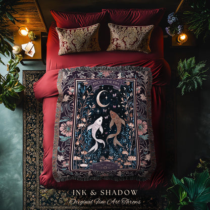 Dark Academia Pisces Blanket Celestial Constellation Gothic Decor | The Fish Astrology Tapestry Throw Magic Maximalist Moonlit Zodiac Gift
