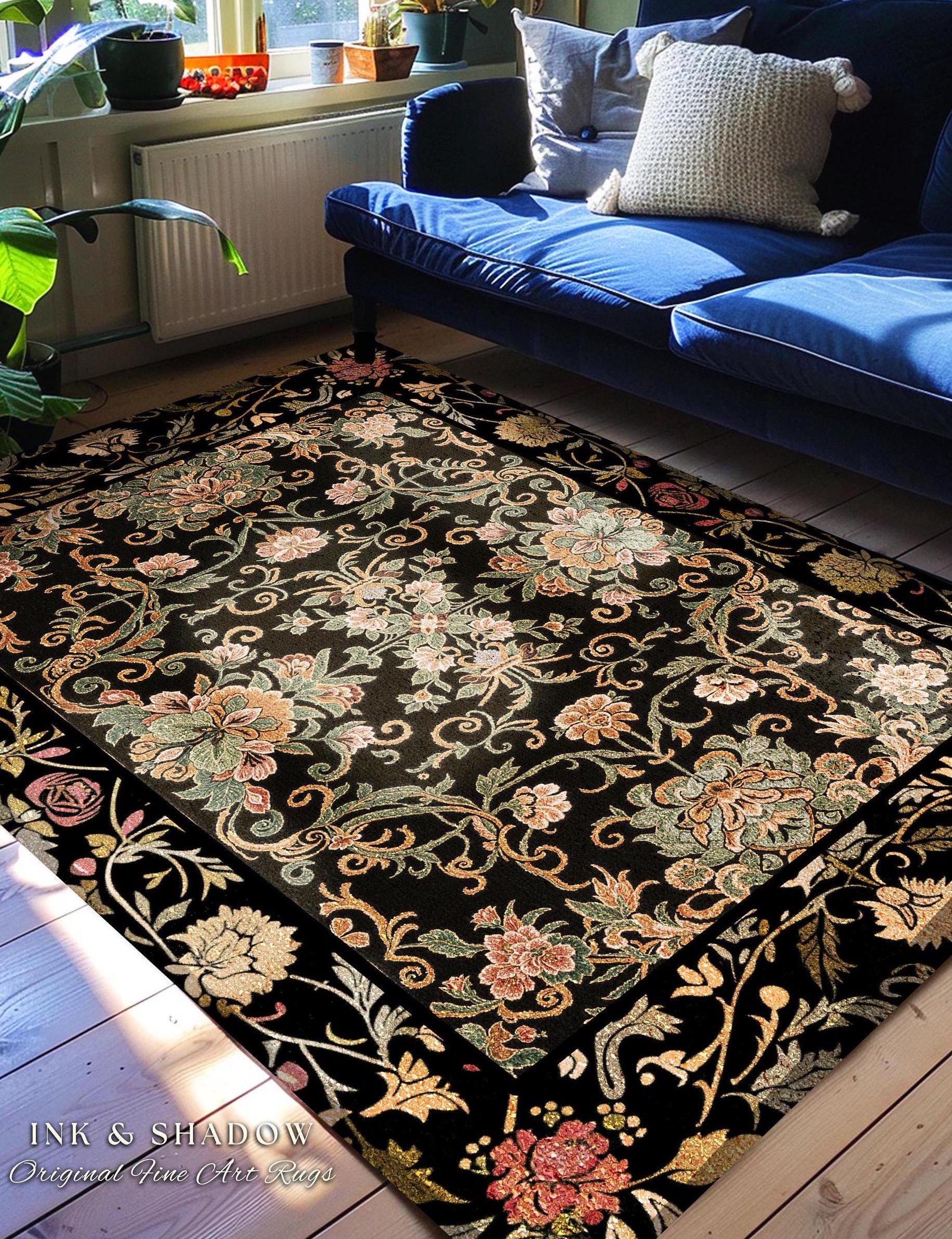 Floral Maximalism Accent Rug | Boho Folklore Aesthetic Danish Home Decor Housewarming Gift Fairycore Whimsical Woodland Wildflower Bedroom |