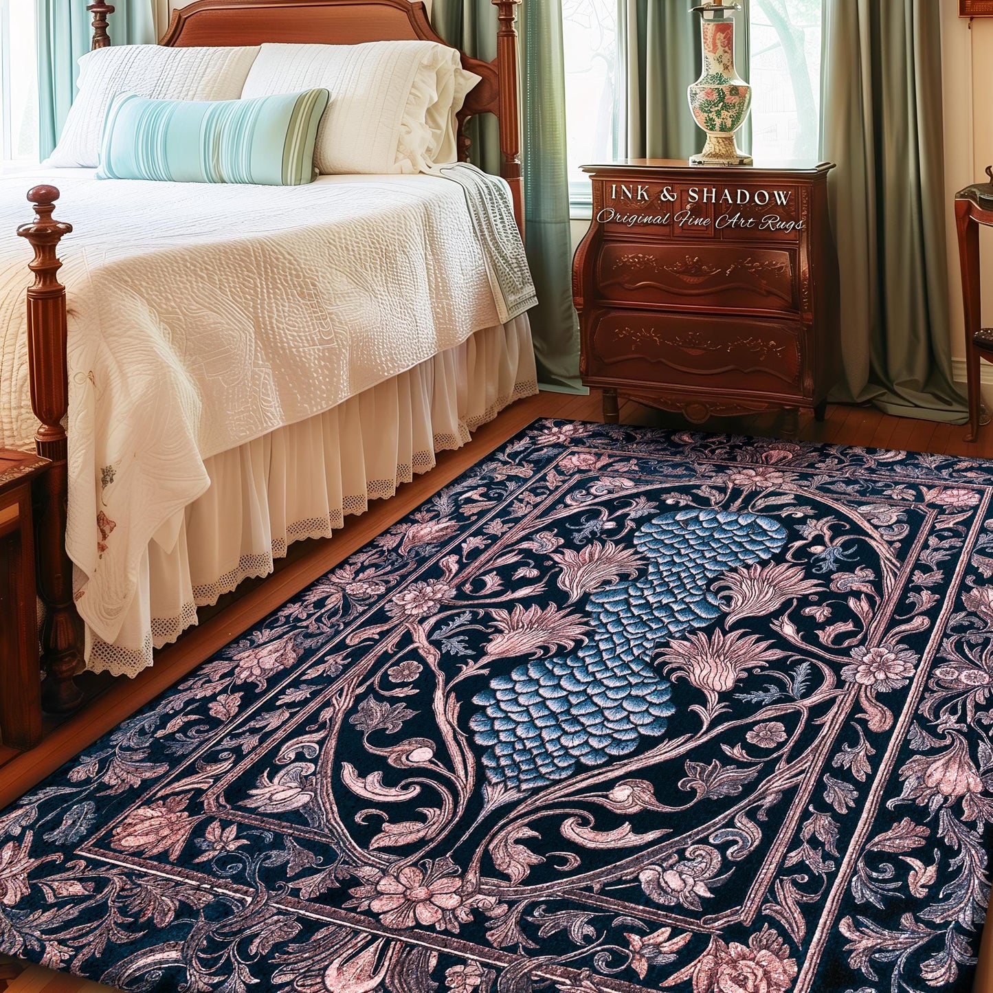 Fairy Grunge Whimsical Fantasy Rug | Pastel Gothic Dragon Scale Home Accent Knightcore Medieval Floral Aesthetic Mystic Fairytale Royal Rug