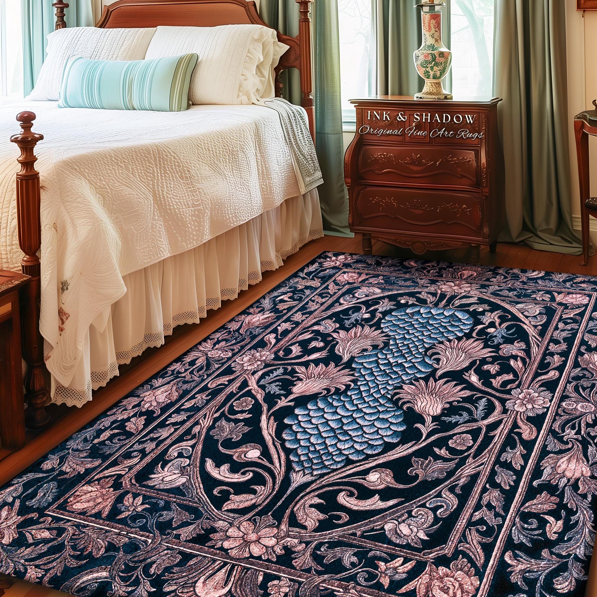 Fairy Grunge Whimsical Fantasy Rug | Pastel Gothic Dragon Scale Home Accent Knightcore Medieval Floral Aesthetic Mystic Fairytale Royal Rug