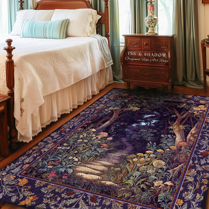 Magical Woodland Mushroom Rug | Fairytale Theme Woodland Botanical Aesthetic Whimsical Home Decor Bedroom Housewarming Gift Purple Woods |
